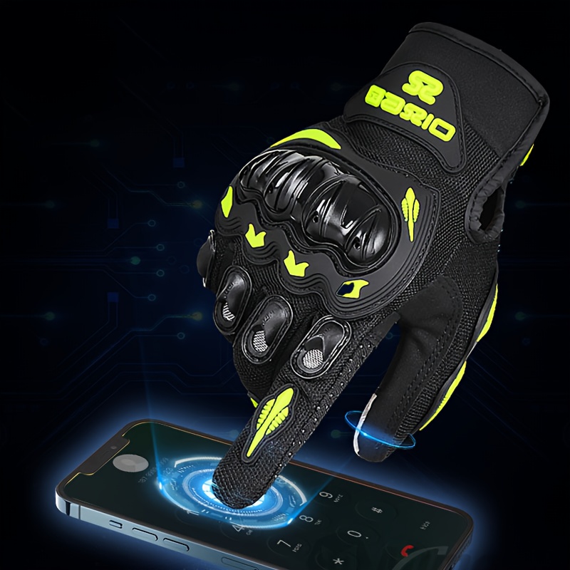 1 Pair Spring/Summer Motorcycle Riding Gloves - Breathable Mesh & Durable Synthetic, Adjustable Hook & Loop Closure, Ergonomic Design for Enhanced Grip & Comfort, with Accents, Motorcycle Riding Gear, Outdoor Sports Gloves, Sleek Glove Design