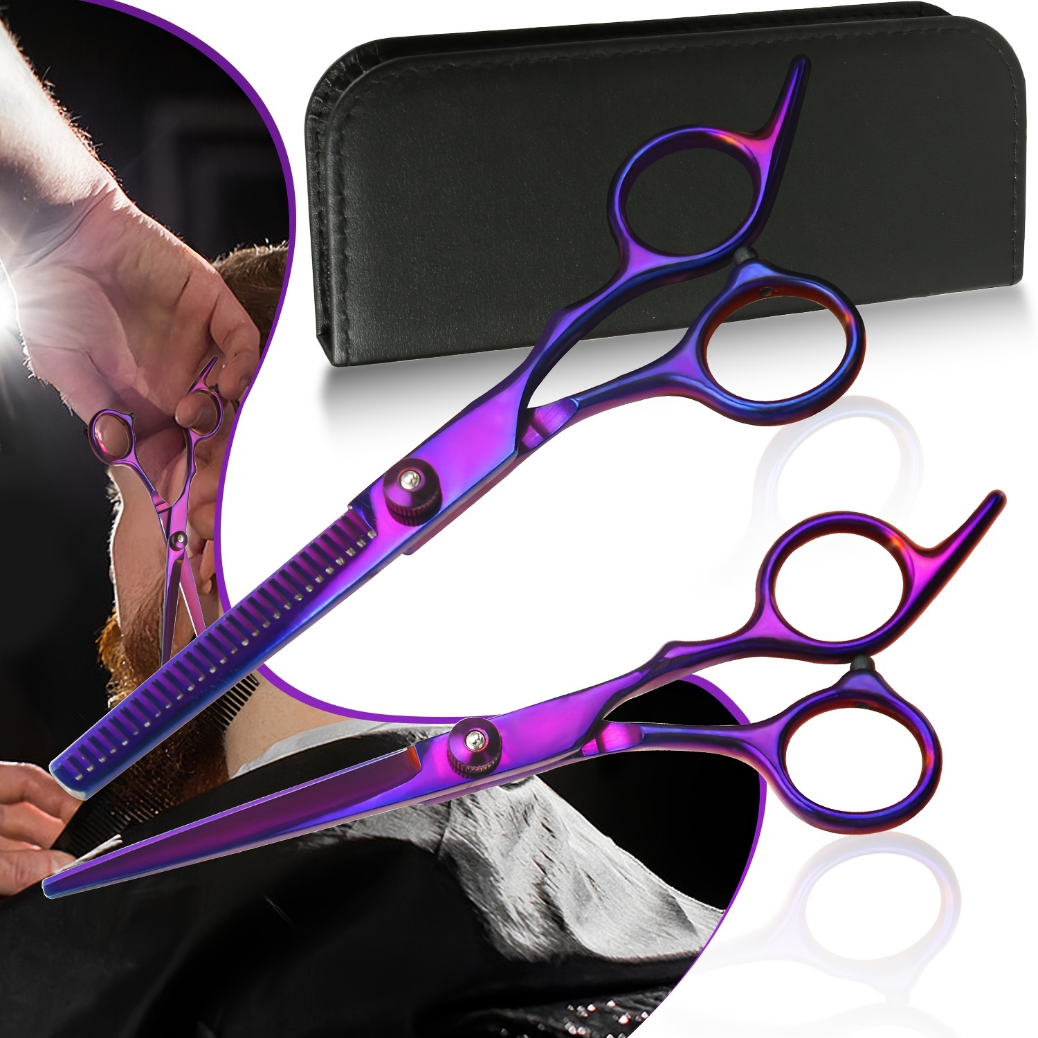 

2pcs/set Purple 6.5 Inch Hairdressing Scissors Set Professional Hair Cutting Thinning Scissors Shears Hair Styling Beauty Tools For Men And Women