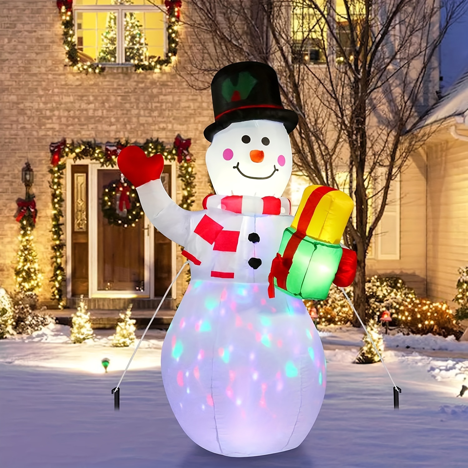 

5ft Inflatable Snowman With Rotating Led Lights, Outdoor Yard Christmas Decoration, Durable Polyester, Festive Holiday Display