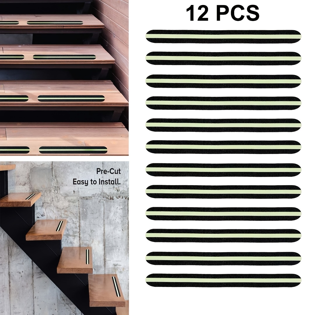 TEMU 12 pezzi Antiscivolo per Luce Notturna, 2.5CM X 25CM, Adesive Antiscivolo Fluorescenti al Buio, Nessun Taglio, Facili da Installare, Adatte per