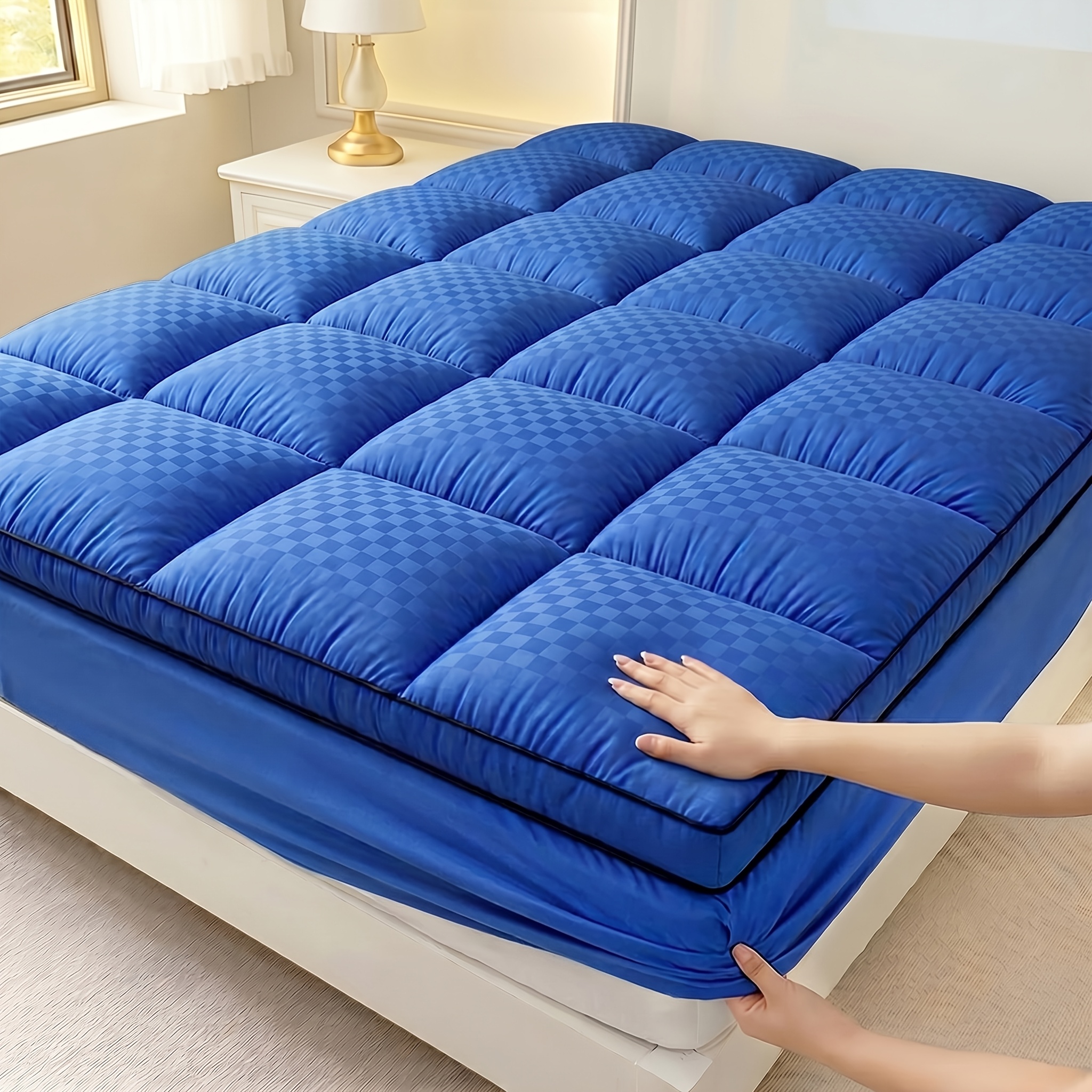 TEMU Mattress Topper, Mattress Pad Pillow Top Mattress Cover Quilted Fitted Mattress Protector Top Stretches Up 8-21" Deep Pocket 1000gsm