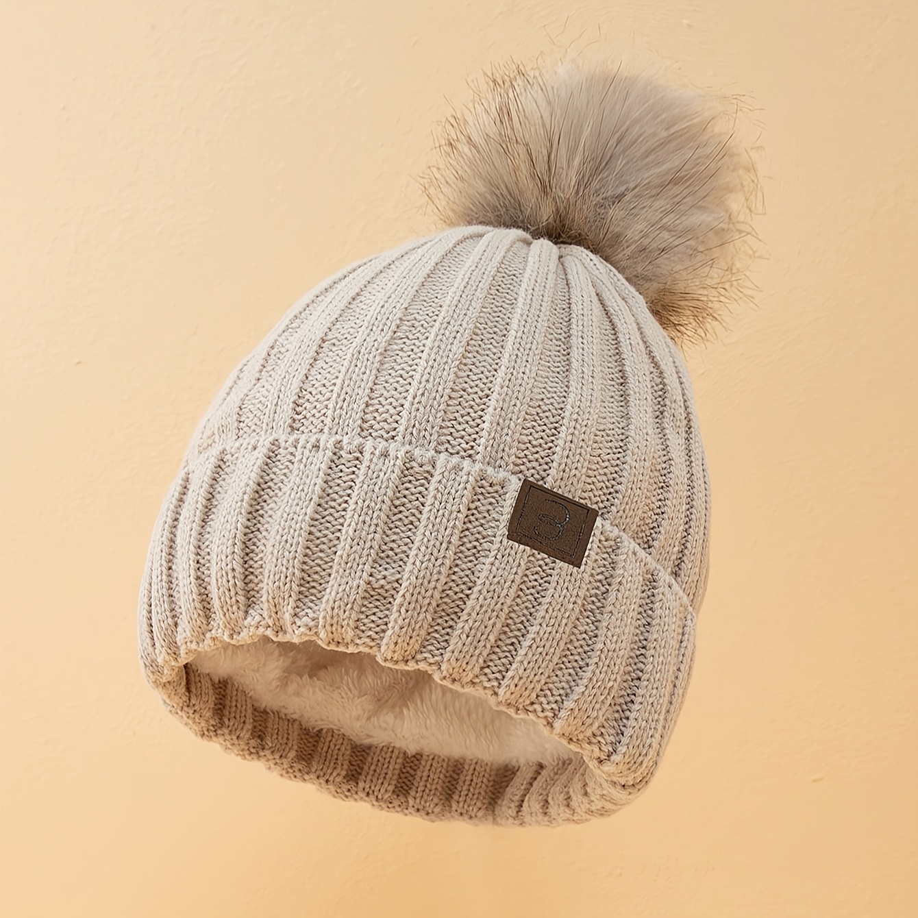 Image of 1pc Women's Fashion Beanie With Pom-pom, Lined For , Suitable For Daily Wear In Autumn And Winter