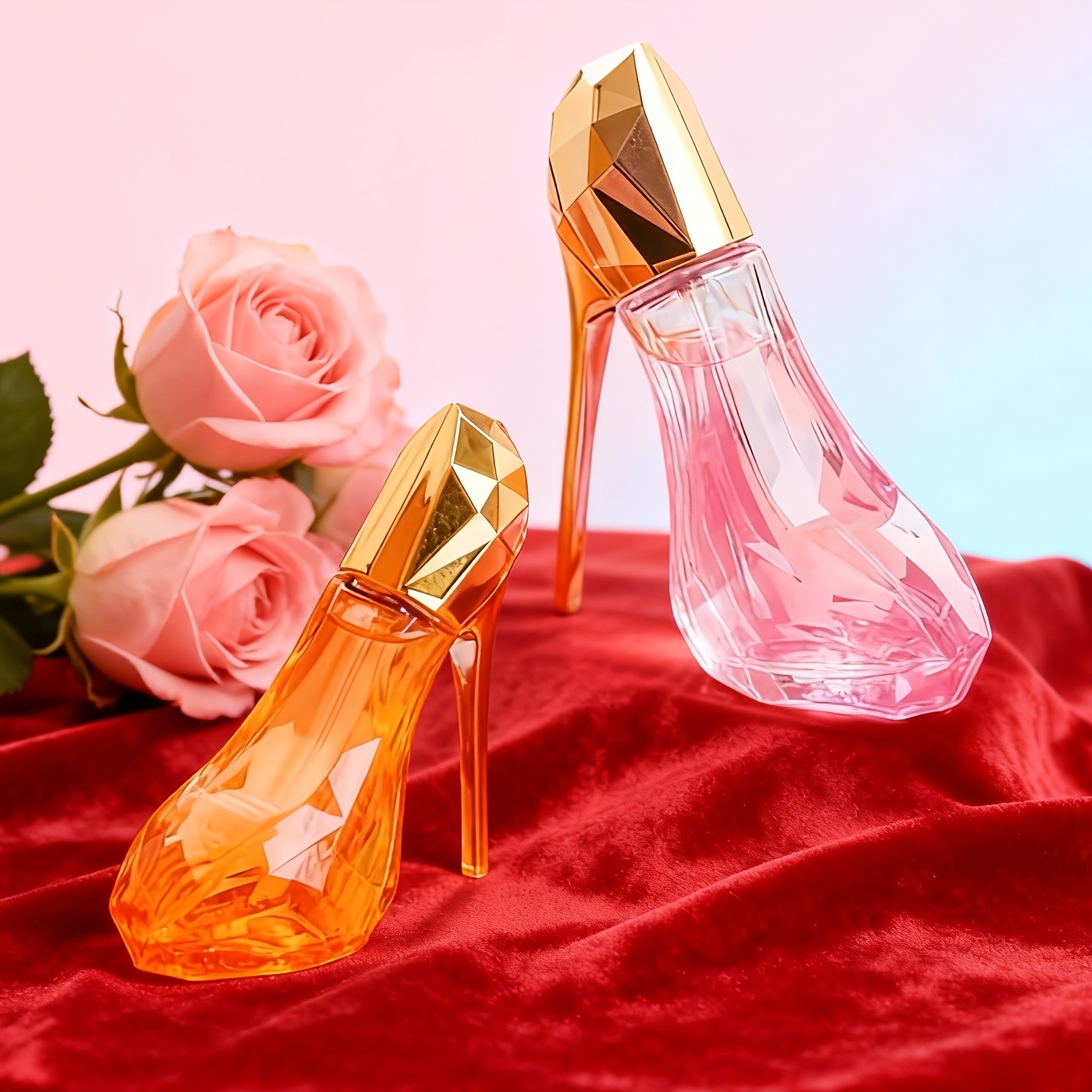 Image of 2pcs Orange And Pink High Heel Perfume Set, Luxurious Floral Fragrance + Cedar Wood Fragrance, Feminine Charm, Suitable For Parties, Dates, And Special Occasions (30ml*2)