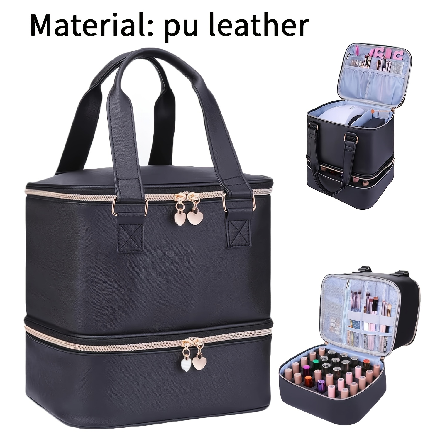 TEMU Nail Polish Organizer, Double Quilted Nail Polish Storage Bag, Gel Nail Polish Carrying Case, Holds 30 Bottles Of Nail Polish And Nail Polish