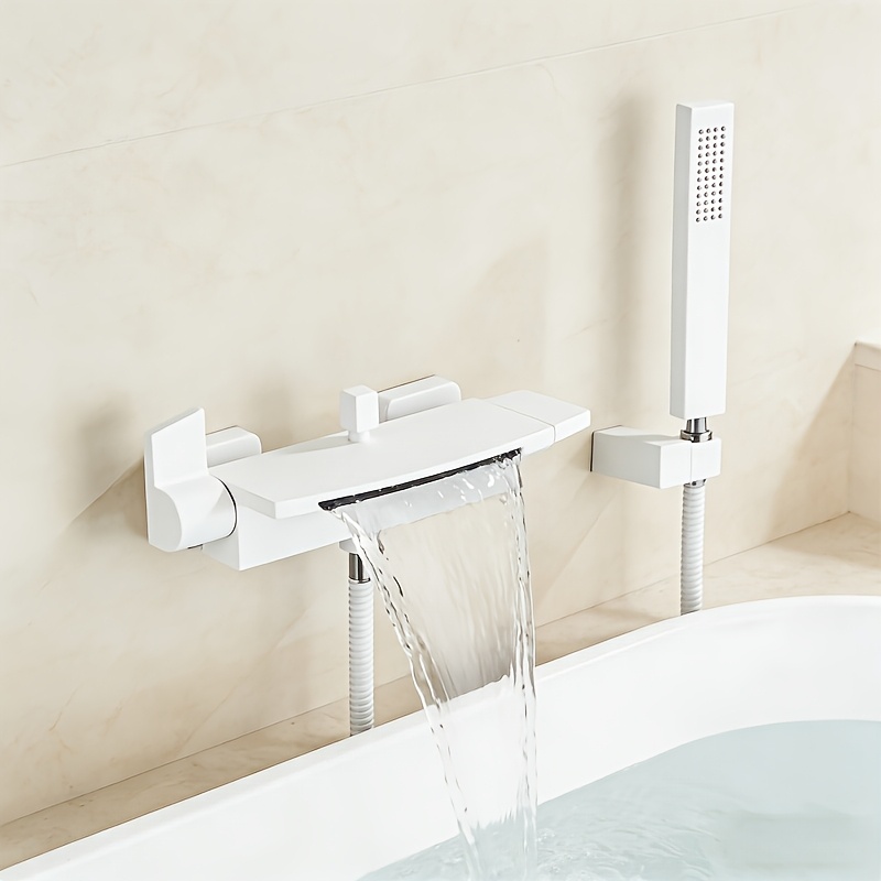 Image of Matte Black Bathtub Faucet With Handheld Shower, Mixer Tap For Waterfall Effect, Suitable For Hot Or Cold Water, Made Of Brass. For Shower Use For Shower Use