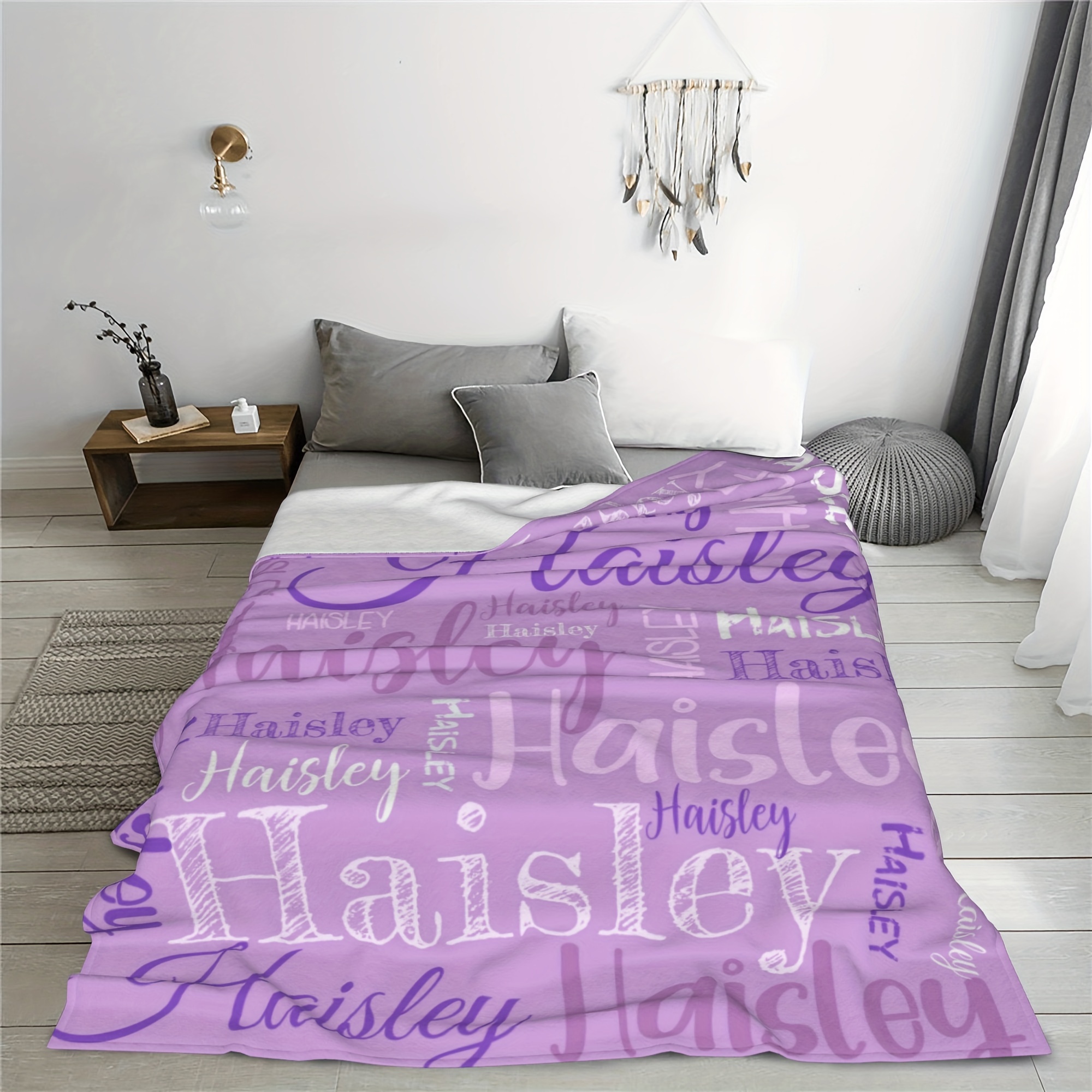 custom name blanket personalized soft polyester throw for couch bed office camping travel perfect gift for family   on christmas birthdays holidays details 9