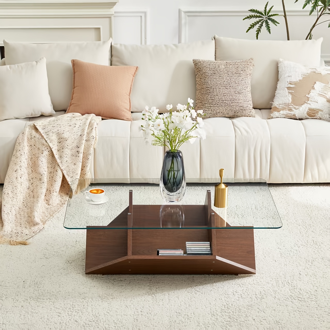 Coffee Table, Modern Multi-Storage Tempered Glass & MDF, Spacious Storage Compartments for Daily Essentials, Sturdy Construction Coffee Table for Living Room Bedroom Office, Contemporary Stylish Design Home Furniture with Ample Storage Space