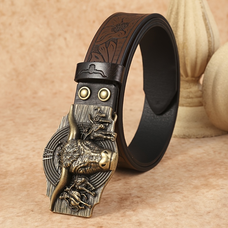 1 Men's Western Cowboy Matching Ring Embossed Fashion Casual Trendy Versatile Oversized Belt