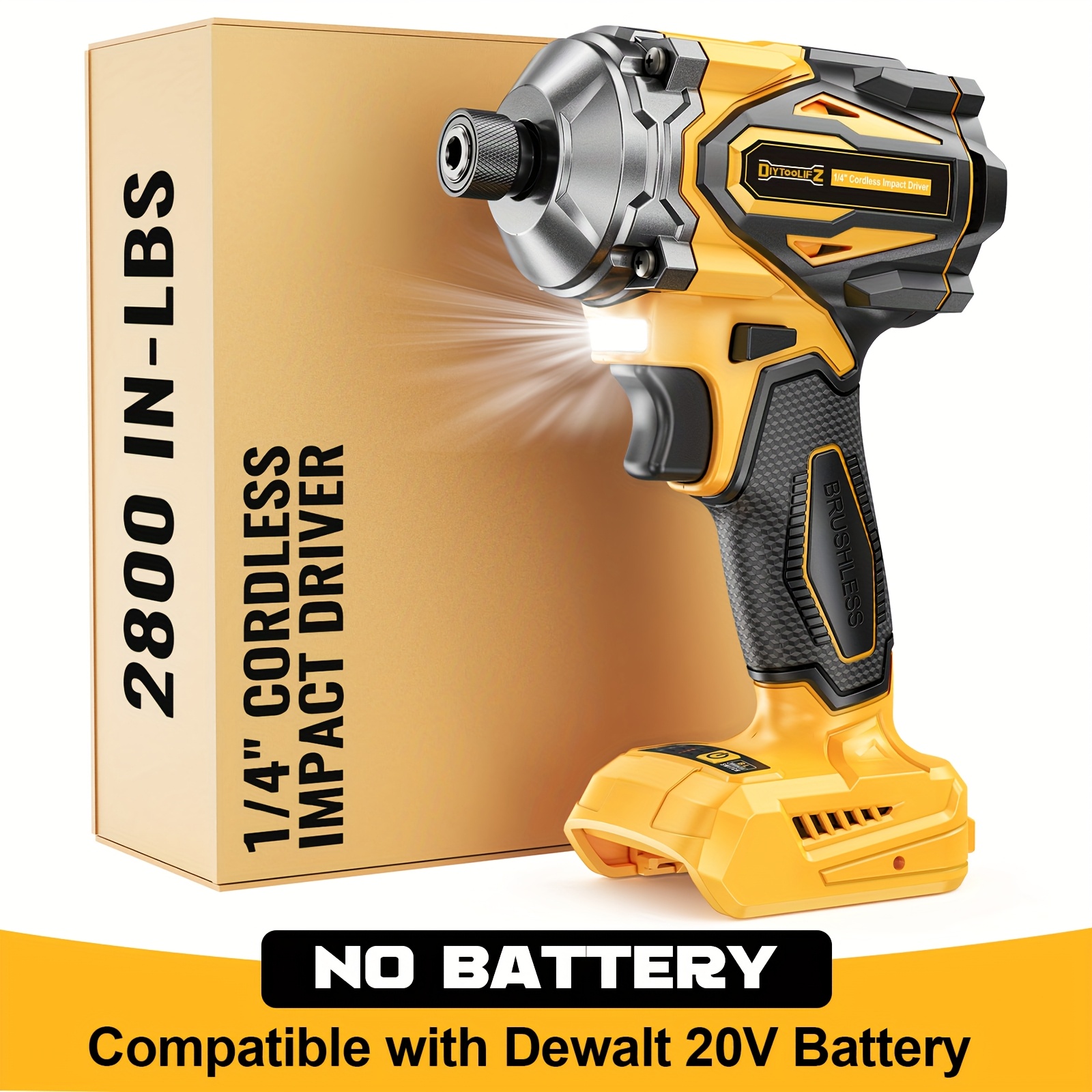 TEMU Diytoolifz Impact Driver And Cordless Drill Combo Kit - Compatible With 20v Battery, 2800 In-lbs Brushless /4" Hex With 5-speed And Led Light -
