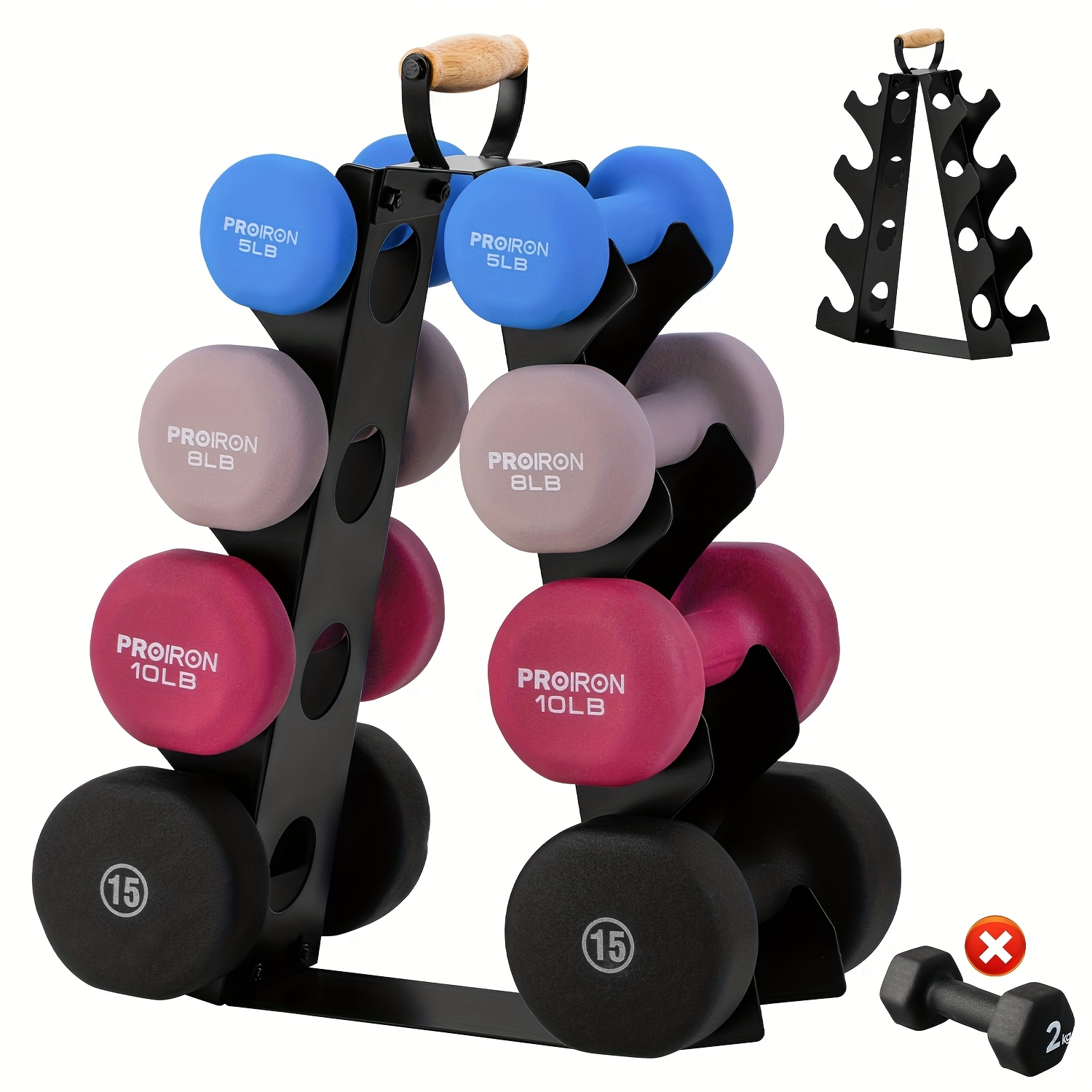 Temu – TEMU Dumbbell Rack Stand (dumbbells Not Included), Space-saving Weight Rack Featuring Wooden Handle, Ideal For Home Gym Exercises