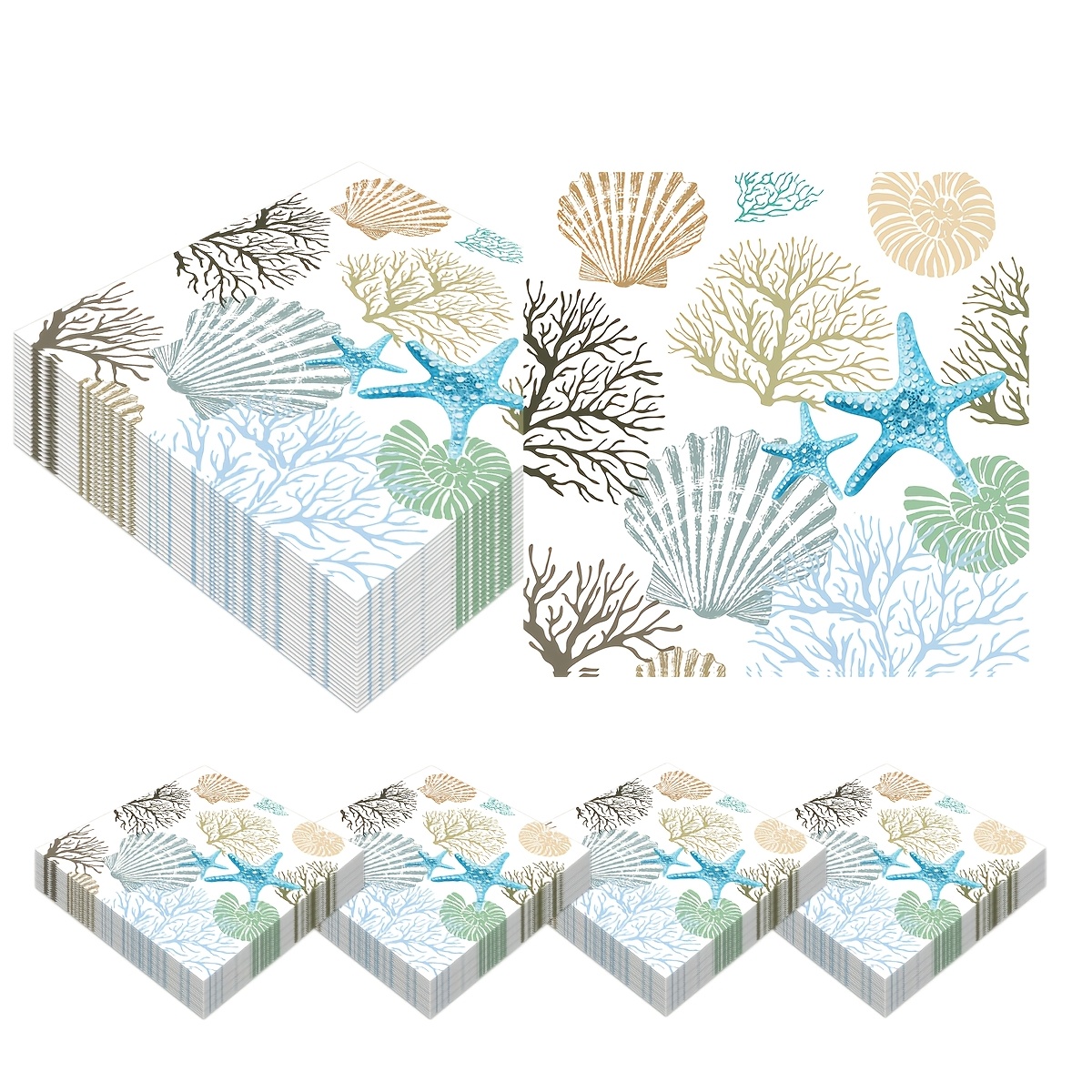 Image of 20pcs Marine Shell Starfish Coral Theme Napkins, Holiday Decorations, Suitable For Party Scenes, Holiday Ornaments, Activity Napkins, Fun Decorations, , Paper Party Supplies For Halloween、christmas