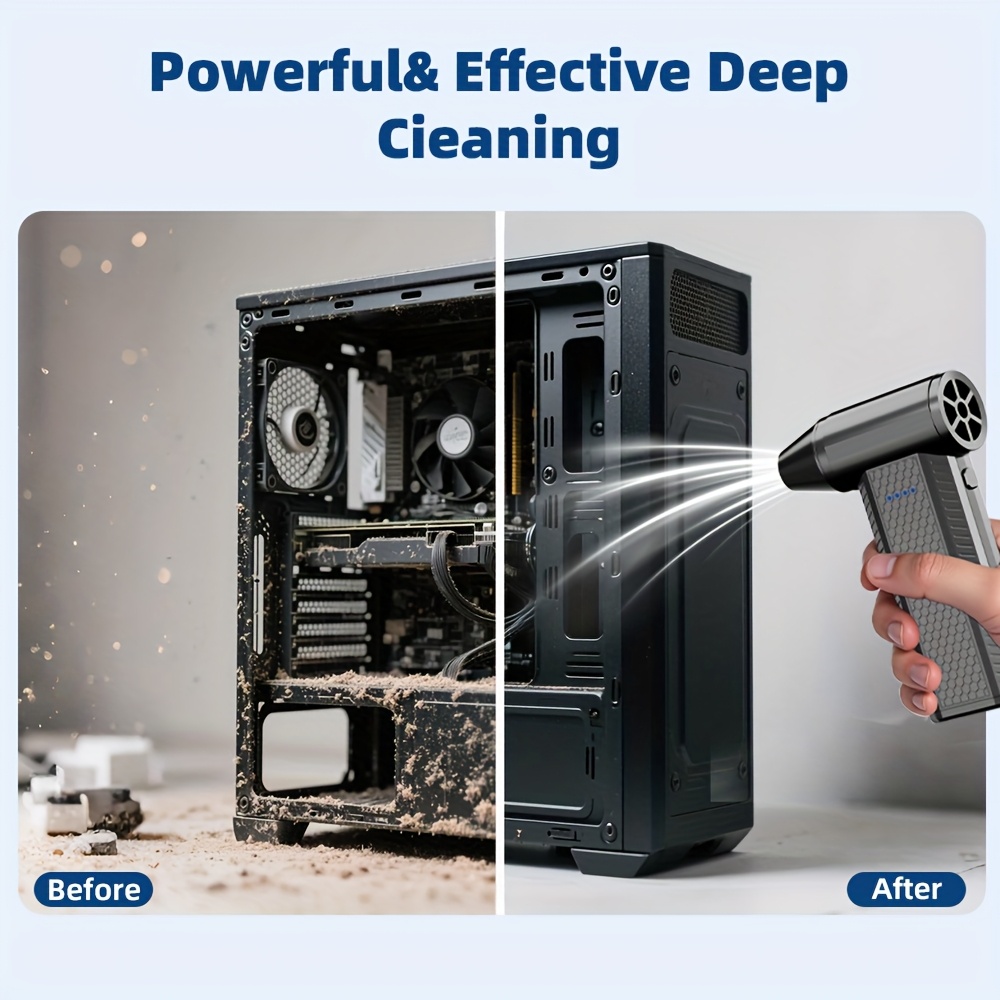 Souffleur Air Comprimé Dépoussiéreur USB Sans Fil - 91000 Tr/min - 3 Vitesses - Pour PC, Clavier, Voiture Soufflette USB Nettoyage PC Clavier