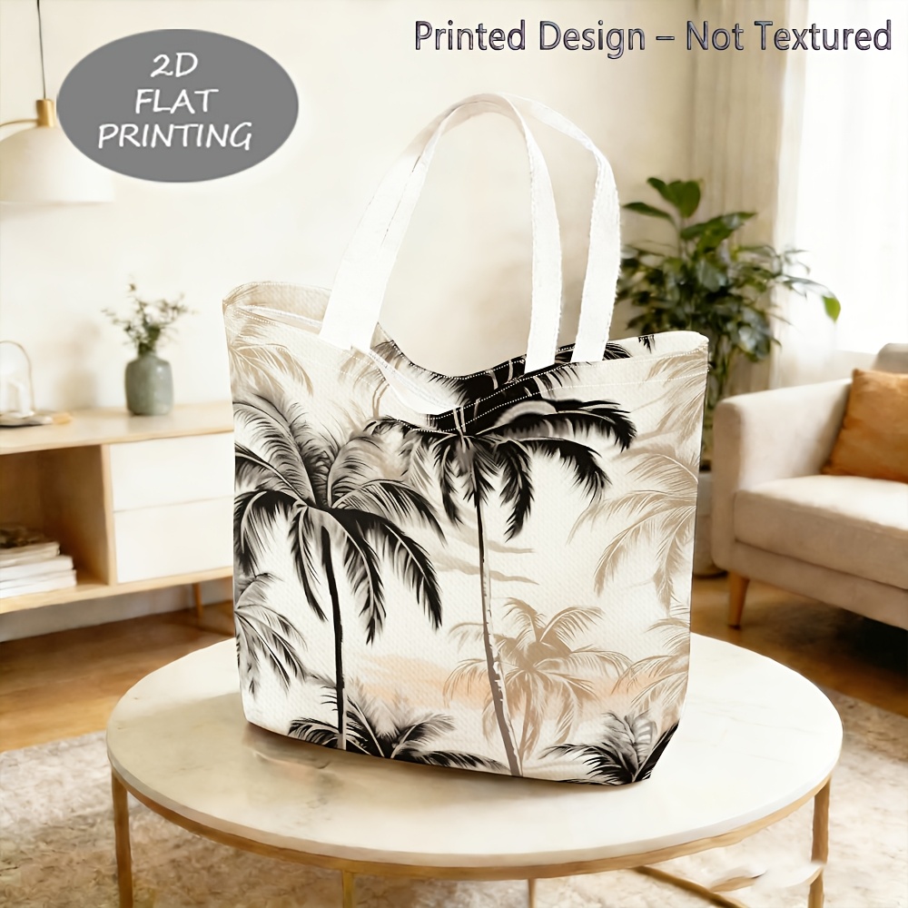 TEMU 1pc, Sac à bandoulière pour femmes, [Design imprimé - Non texturé] Sac à bandoulière à motif imprimé 2D plat de et palmier, Sac de courses pour