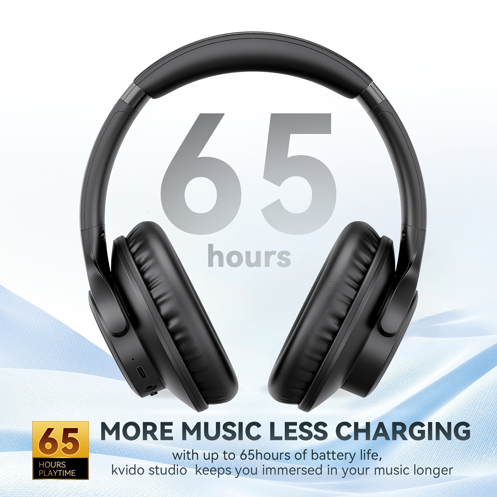 KVIDIO Bluetooth 6.0 Wireless Headphones, 65 Hours Playtime, Sealed Type, Microphone Included, Soft Earmuffs &Light Weight for Prolonged Waring for PC/Travel/School/iPad