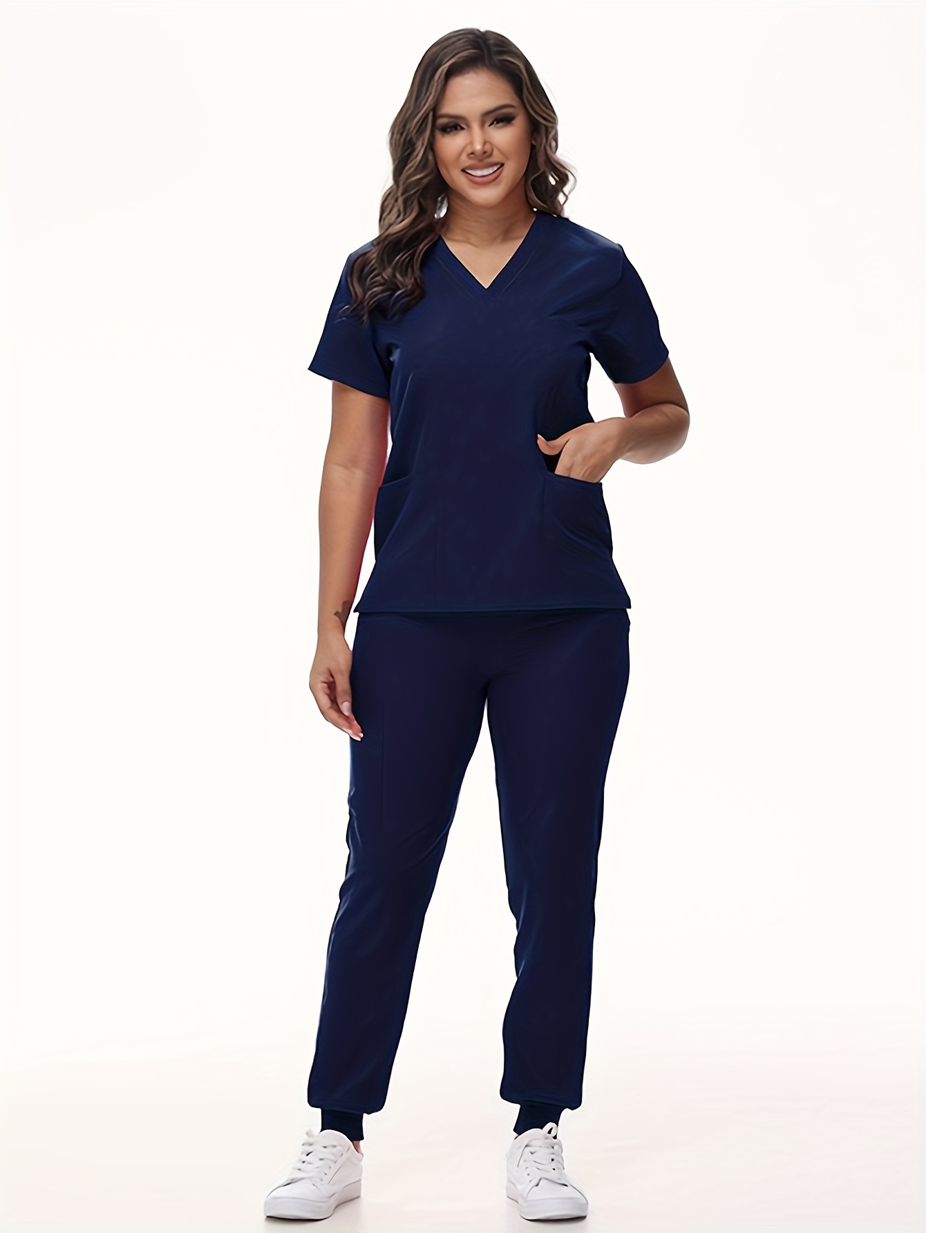 scrubs top and pants unisex breathable quick drying scrubs uniform women and man scrubs set v neck top t shirt and tapered leg jogger with drawstring nursing uniforms set suitable for pet   dental   nursing work etc