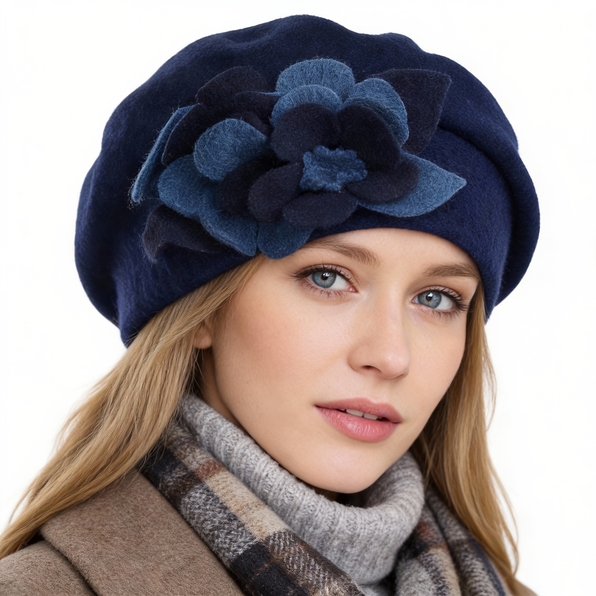 3176 Women\'s Beret, Floral Blue, One Size Fits Blue Winter Beret Hat: Embroidered Floral Ladies Beret - Etsy main image 4