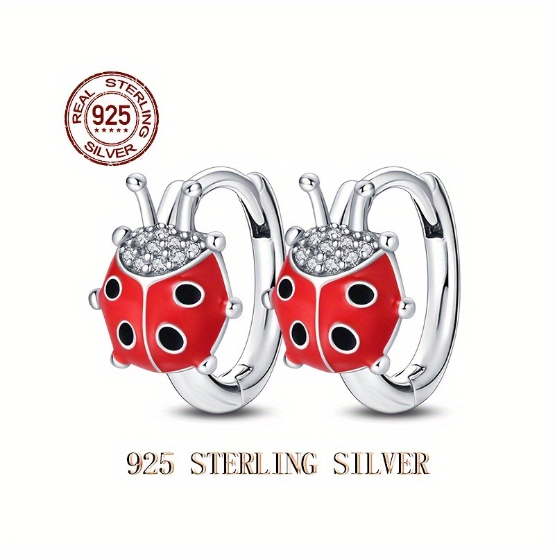 

1 Pair Of 925 Sterling Silvery Ladybug Earrings - , Hypoallergenic, Suitable For , Women's Engagement Wedding Earrings, As A Gift For Women