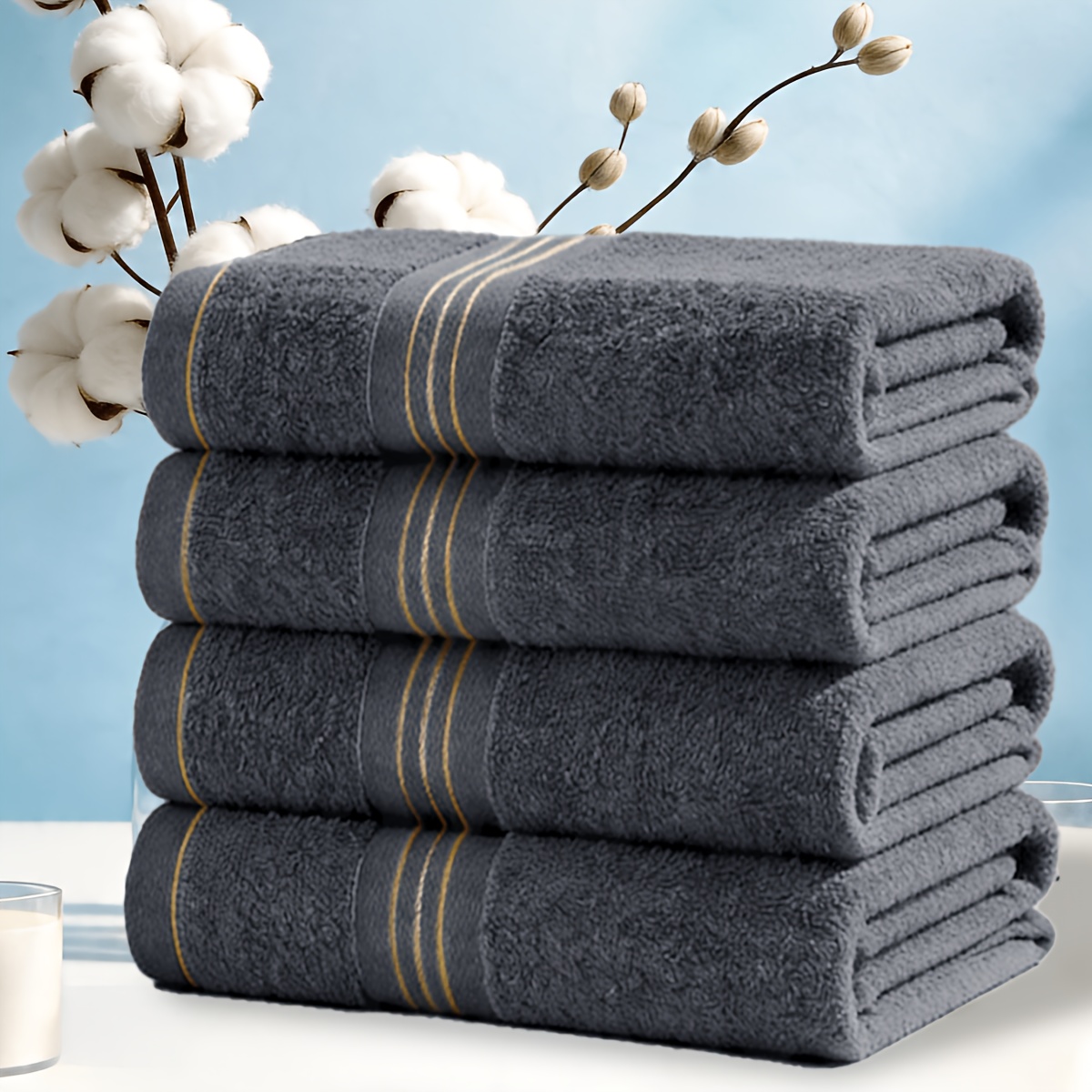 TEMU 4pcs Cotton Bath Towel Set - Soft And Breathable Luxury Bath Towel Set, To Dry Bath Towels For Bathroom, Larger And Lighter Weight, Super Soft