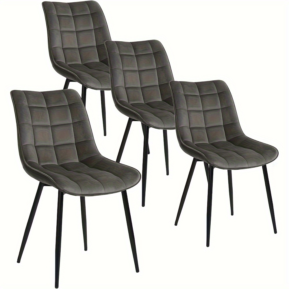 Image of 4pcs Dining Room Chair Kitchen Chair Upholstered Chair Living Room Chair Armchair With Backrest, Velvet Seat, Metal Legs