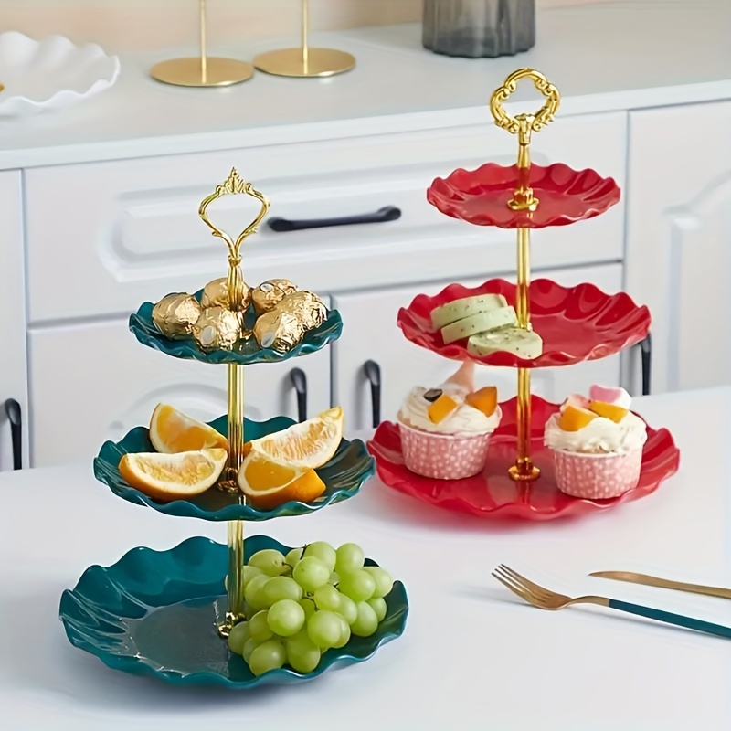 

Plateau Élégant en Plastique de Style Européen à 3 Niveaux pour Bonbons, Fruits & Desserts - pour les Fêtes, Noël & Décoration de Cuisine