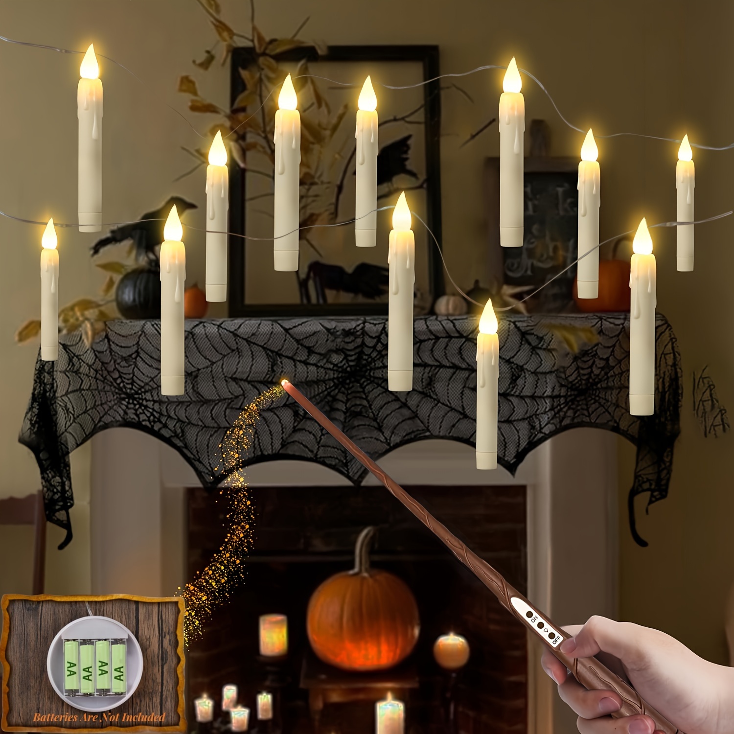 

Floating Candles With Magic Wand-12/20pcs Led Flameless Taper Candle With Remote Timer-battery Operated Flickering Hanging Best Gift For Wedding Home Dinner Christmas Tree Decor