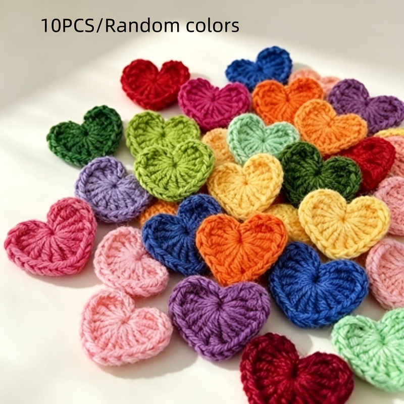 TEMU 10pcs Random Colors, Hand-crocheted Heart Flowers, Heart-shaped Patches, Mixed Colors, Textiles, Pendant Accessories Clothing, Bags, Jewelry