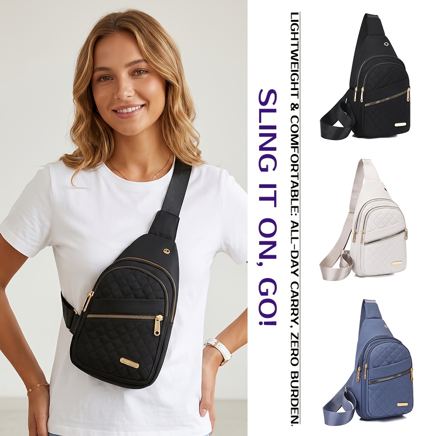 womens single shoulder bag womens chest bag large capacity womens fabric chest bag with headphone jack and multiple storage compartments