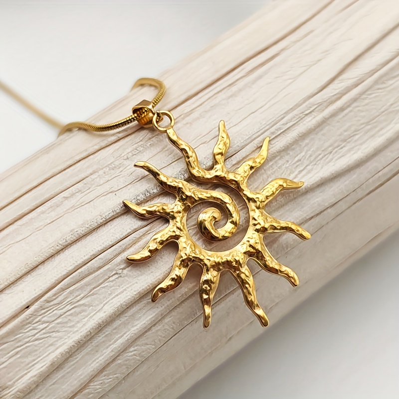 TEMU 1pc 304 316l 304 316l Stainless Steel Sunflower Sun Hollow Pendant Necklace, 18k Gold Plated 18k Gold Plated-plated, Long- , Not Easy To Be