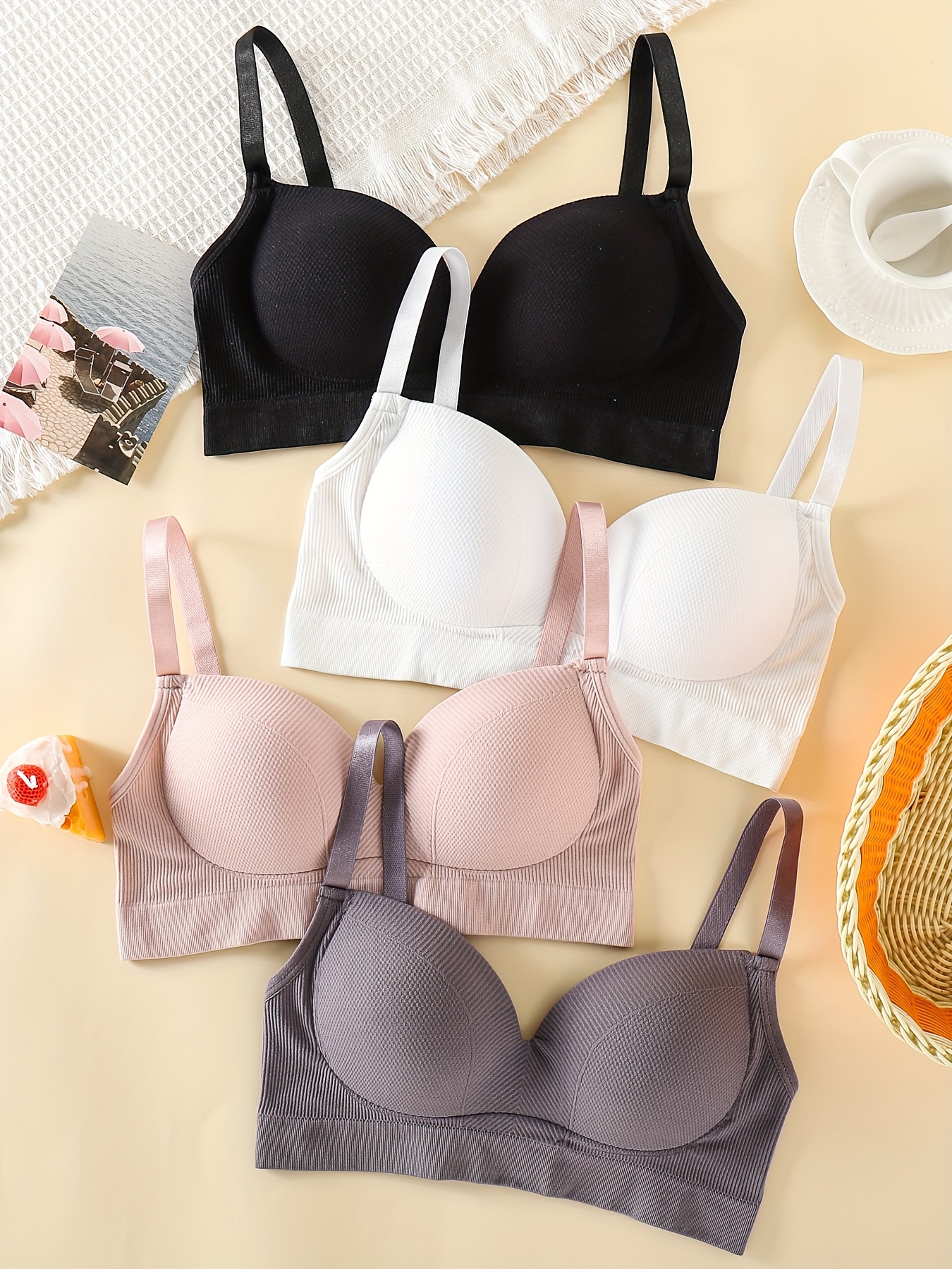 Lot De 4 Soutiens-Gorge De Sport Filles 10-16 Ans - Brassières Coton Confortables Avec Bretelles Réglables