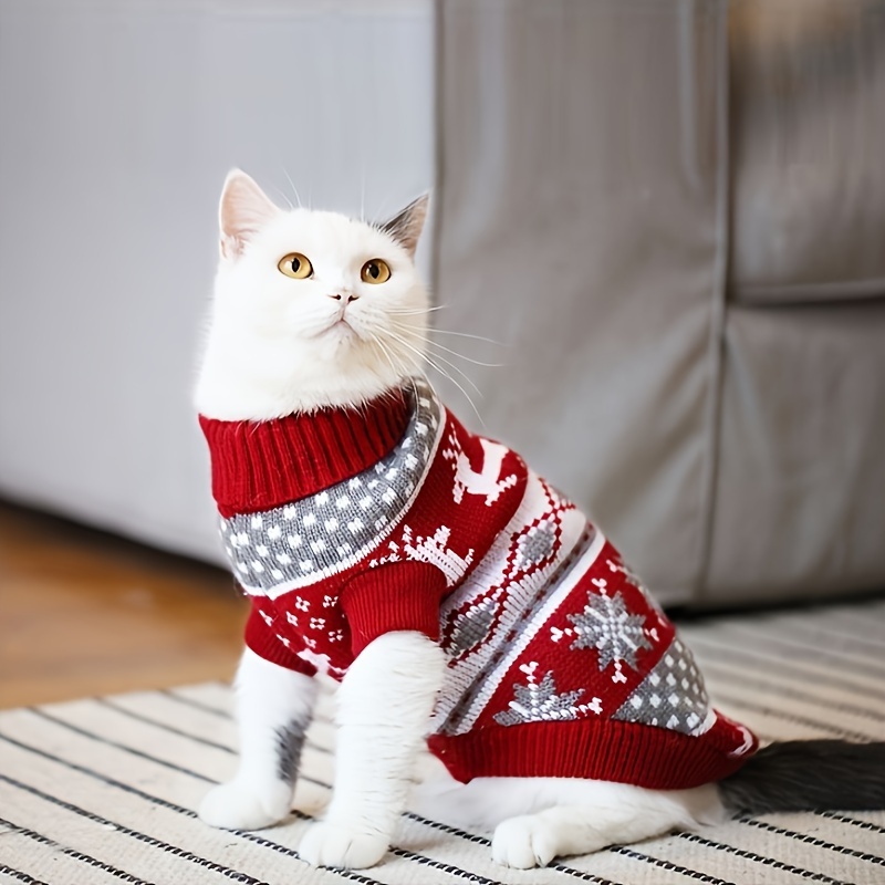 

Red Pattern Pet Sweater - Knit Pullover & , Washable, All Breeds