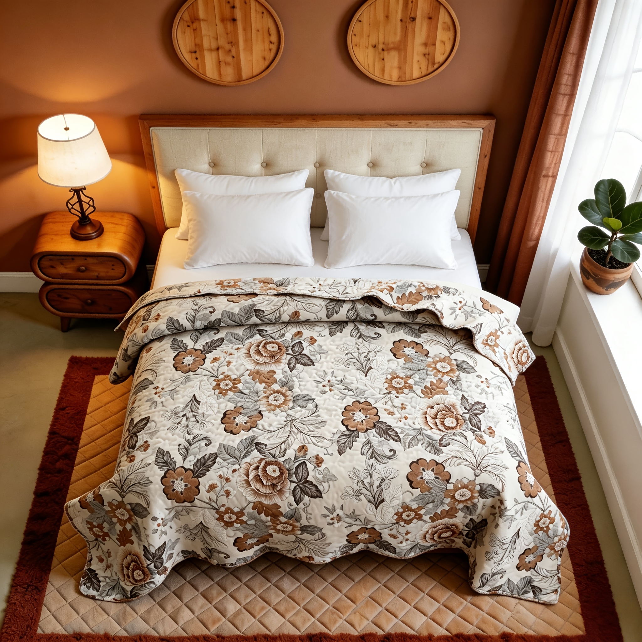 Flowers Printed Ultra Soft Microfiber Quilted Bedspread, Lightweight Reversible Coverlet, Breathable Thin Comforter, Decorative Bedding Cover Without Pillowcase, King/queen Size