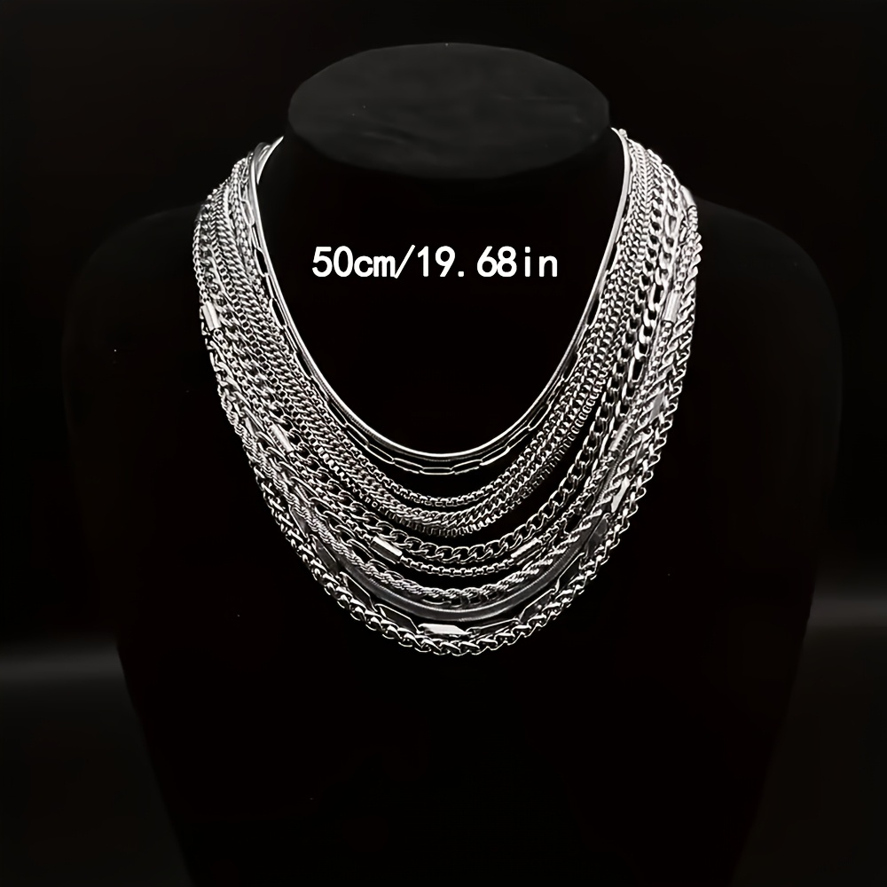 Image of 6pcs For Men' Steel Necklace - Minimalist Layered Neckator Circle Collar, Casual Attire Suitable For Men' Wear & Special Occasions, Ideal Gift For Husband, Boyfriend, Christmas, Father's Day, Wear