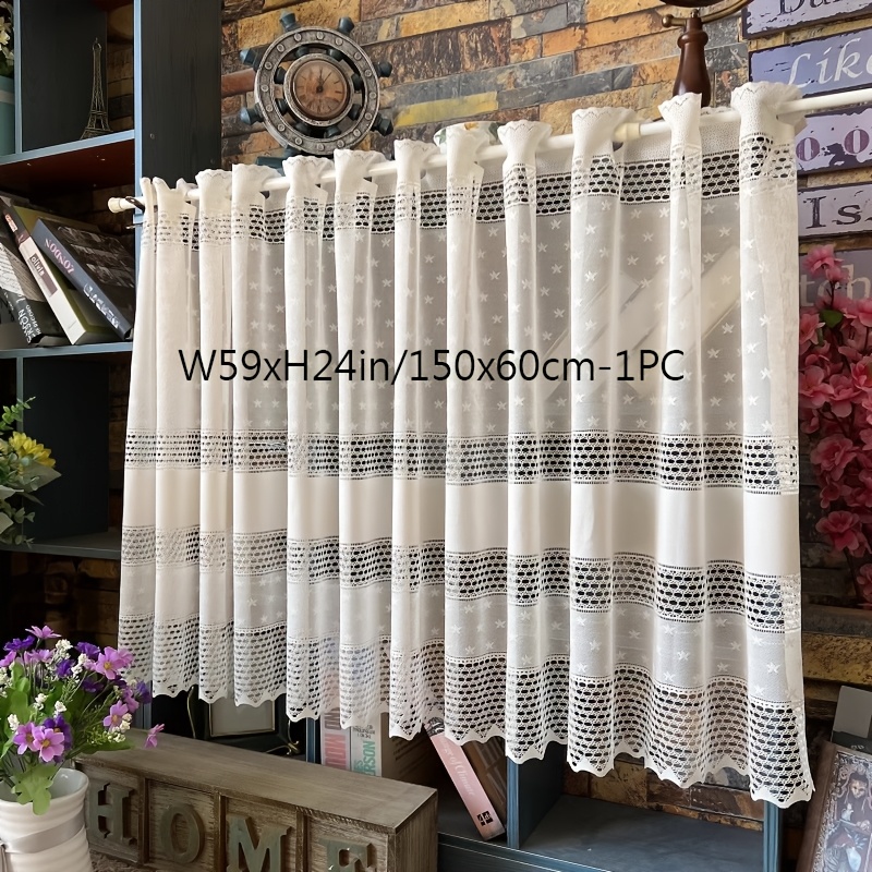 E-shop Beige Garn Kurze Vorhänge für Küche Café Arbeitszimmer Tür Halbseidige Stern Design Trennwände Block Kleines Fenster Gardinen Raumdeko