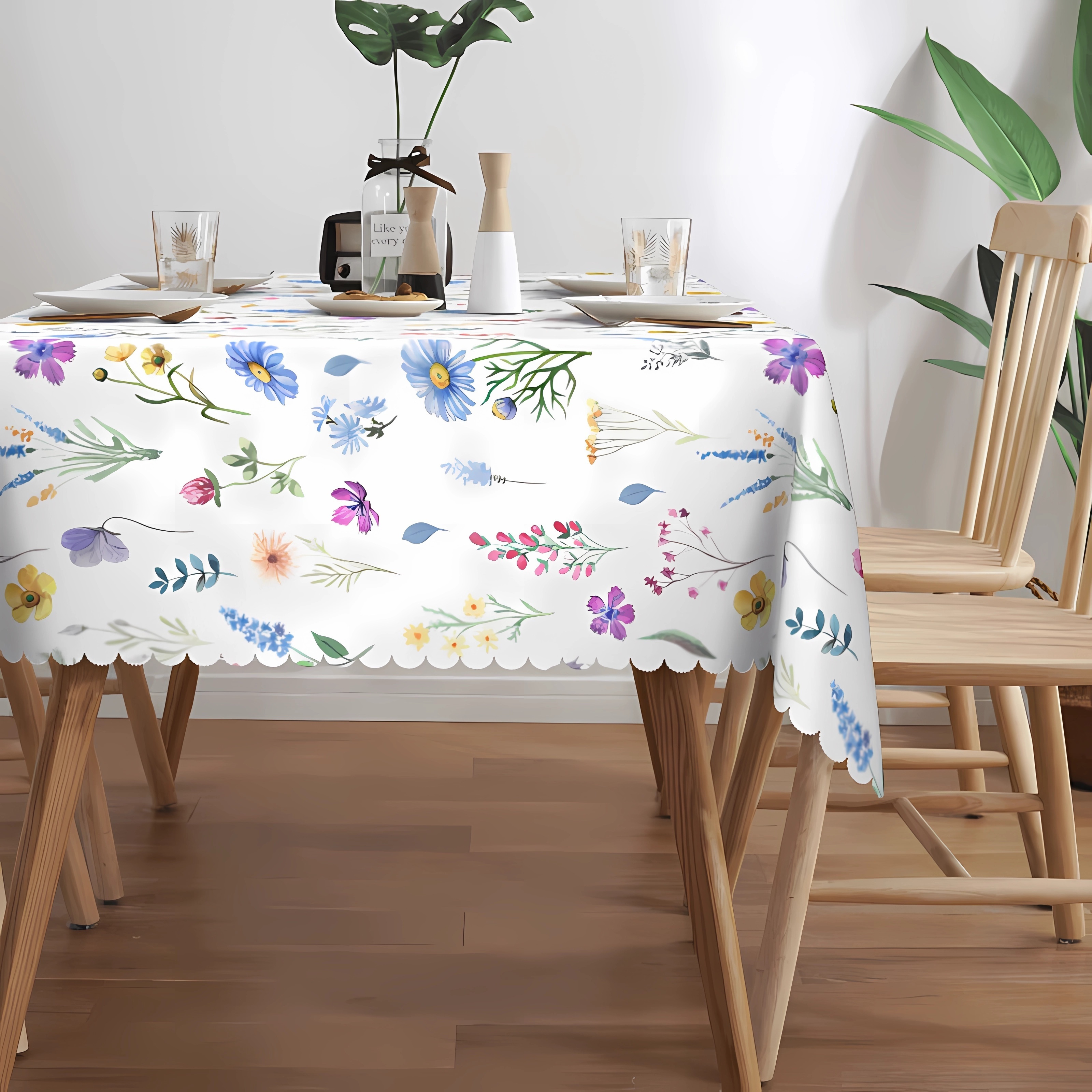1 Stück, Tischdecke, Rechteckige Frühlingsthemen-Tischdecke, Farbenfrohes  Blumen- Und Schmetterlingsmuster, Wasserdichte Und Knitterresistente
