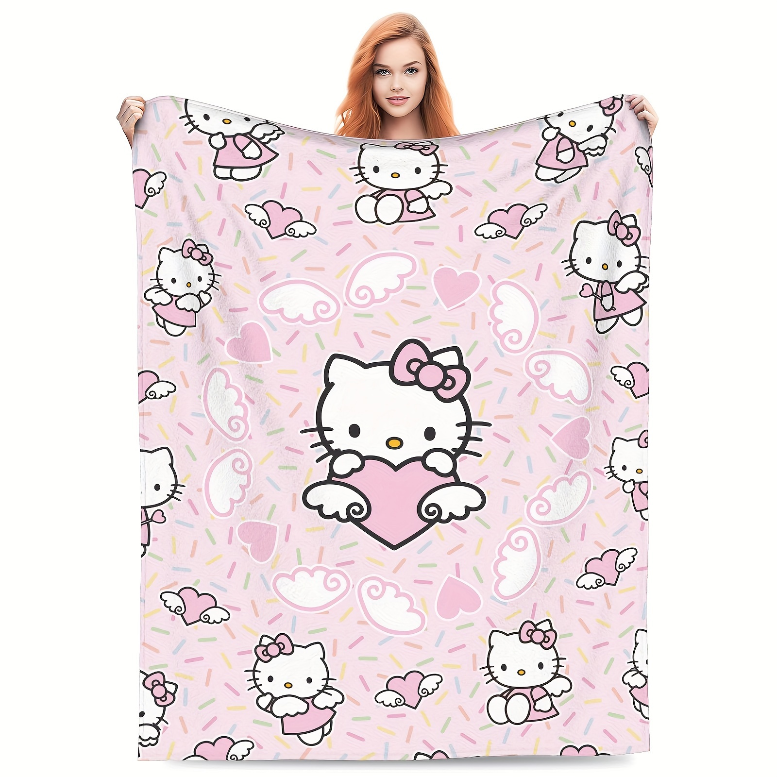 

1pc, Authorized By Sanrio Hello Kitty Blanket 40x50in, 50x60in, 60x80in Cute Blanket Ultra Soft Throw Blanket For Living Room Bedroom Flannel Blanket Cartoon Cute Blanket Gift