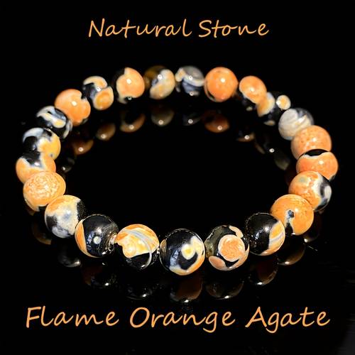 1pc natural flame agate bracelet bohemian marble pattern beads handmade elastic stretch cord smooth jewelry unisex suitable for daily wear meditation spiritual gift marble texture