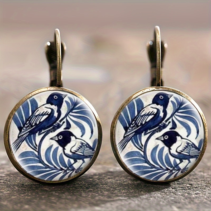 Vintage Glass Bird Earrings With Hooks, Animal Pattern, For Daily Wear And Banquets, Women's Fashion Earrings
