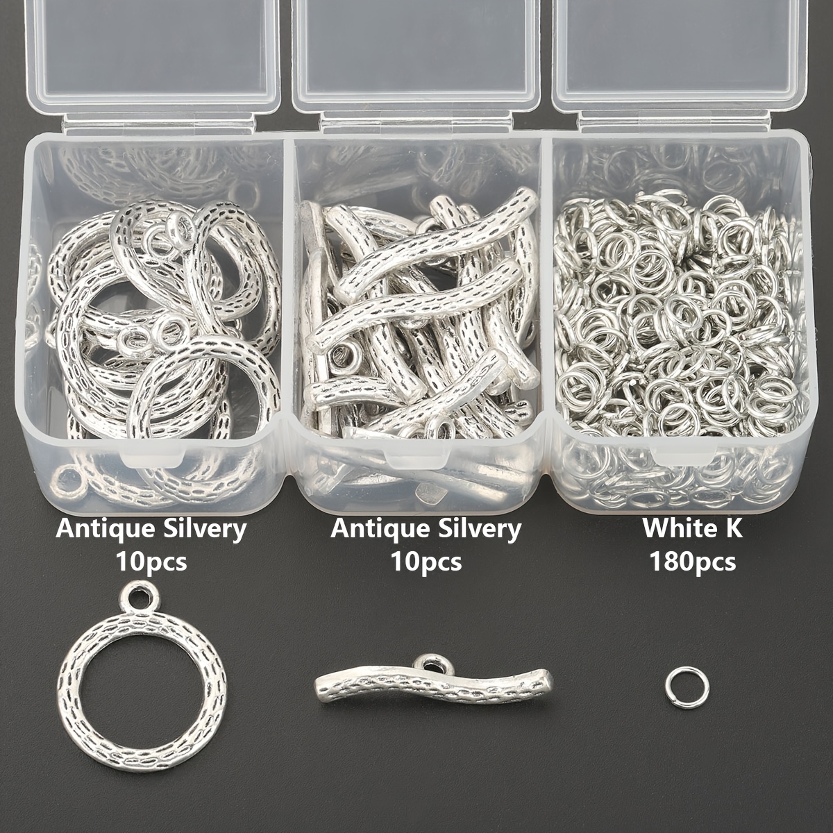 TEMU Boîte de 200 fermoirs OT en alliage de à motif de branche d'arbre, comprenant 180 anneaux , 10 fermoirs de T et 10 pendentifs. Convient pour les