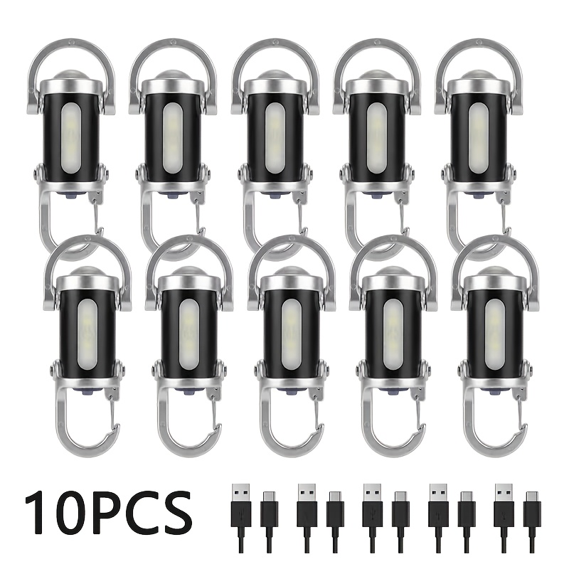 TEMU 10pcs Set, Led Portable Keychain Compact Flashlight, Multifunctional Type-c Rechargeable Flashlight With Floodlight, 6 Switchable Lighting ,