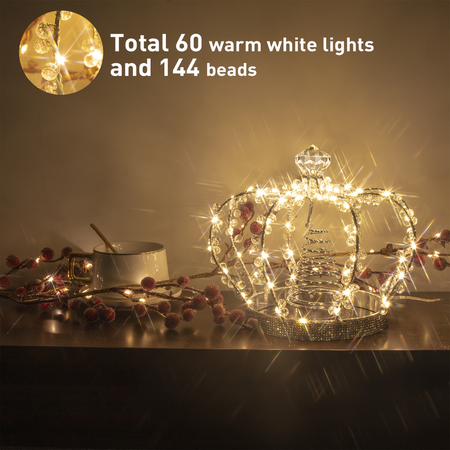 

Christmas Jeweled Crown Tree Topper, Light Up Tree Topper With 60 Warm White Lights, Large Christmas Topper Unique With Multifunction Controller, Metal Topper Decorations For Tree, Plug In