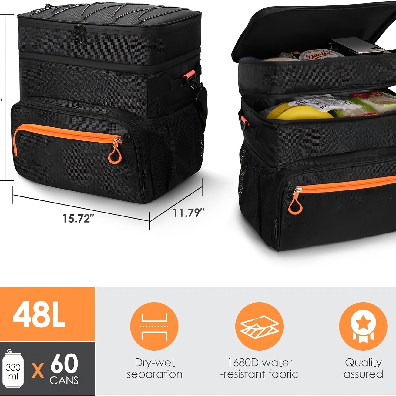 Rolling Cooler with Wheels and 38.58inch Handle, 60+ Can Leakproof Soft Sided Travel Cooler, Double Deck & Enhanced Stability Wheeled Cooler, Insulated Cool Bag for Camping, Grocery, Beach, Outdoor