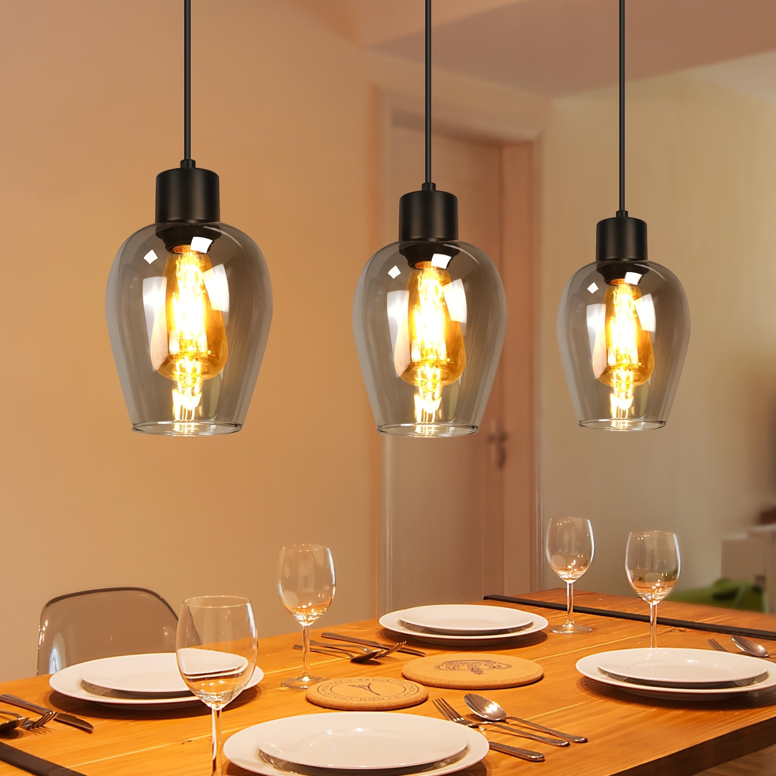 Image of 1pc Black Three-light Dining Table Chandelier, Vintage-style Living Room Ceiling Light, E27 Socket, Exquisite Home Decor, Suitable For Dining Rooms, Living Rooms, And Other Spaces; Bulbs Not Included