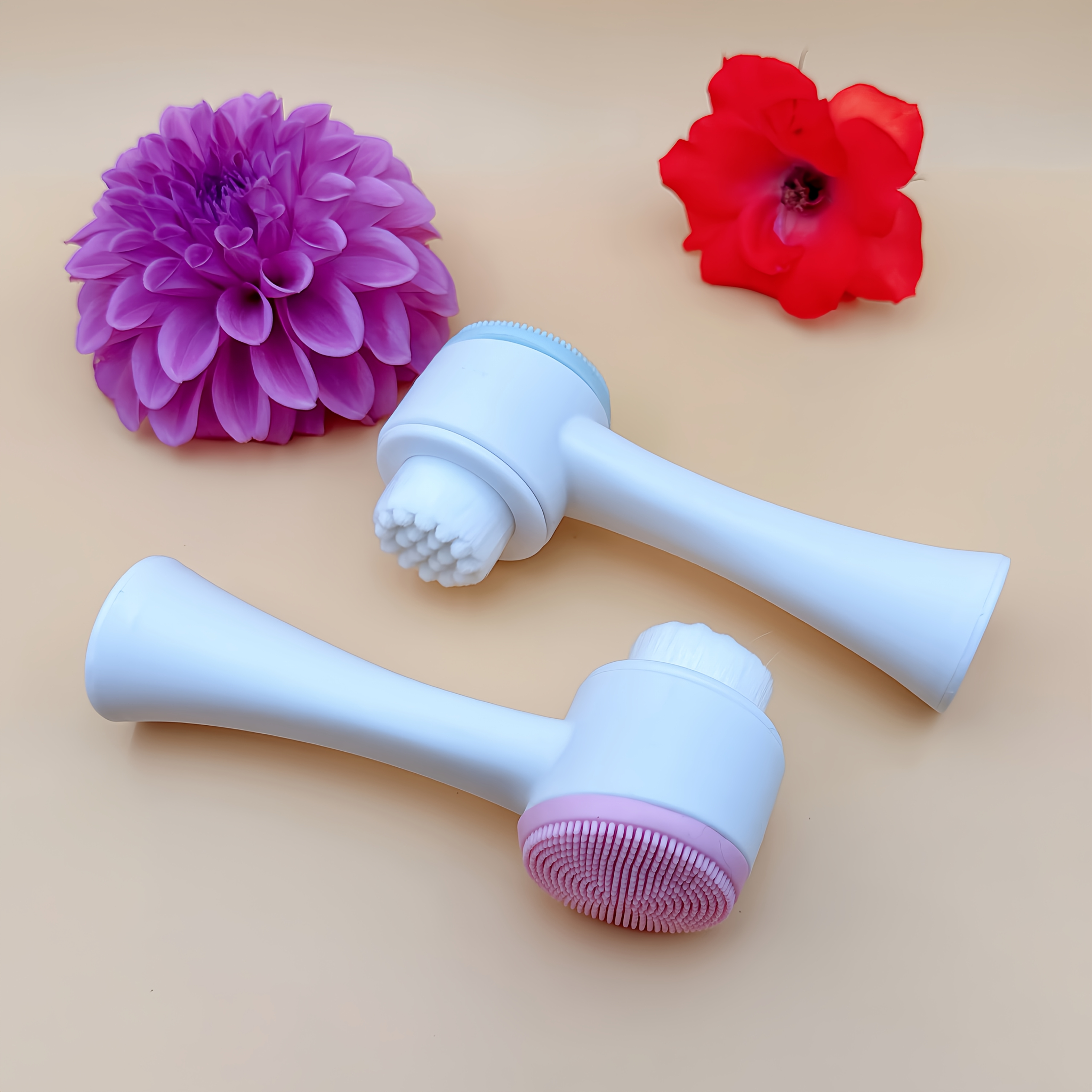 3D Facial Cleansing Brush with Dual Sides, Handheld Exfoliating Scrubber for The Face, Ideal for And Massage, Featuring Soft Hair And Cleanser