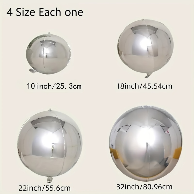 Image of 4pcs/set Of 4 Different Sizes 4d Mirror Ball Aluminum Foil Balloons, Suitable For Birthday, Wedding, Valentine's Day, Christmas Eve, Shopping Mall Events Celebrations Background Decoration