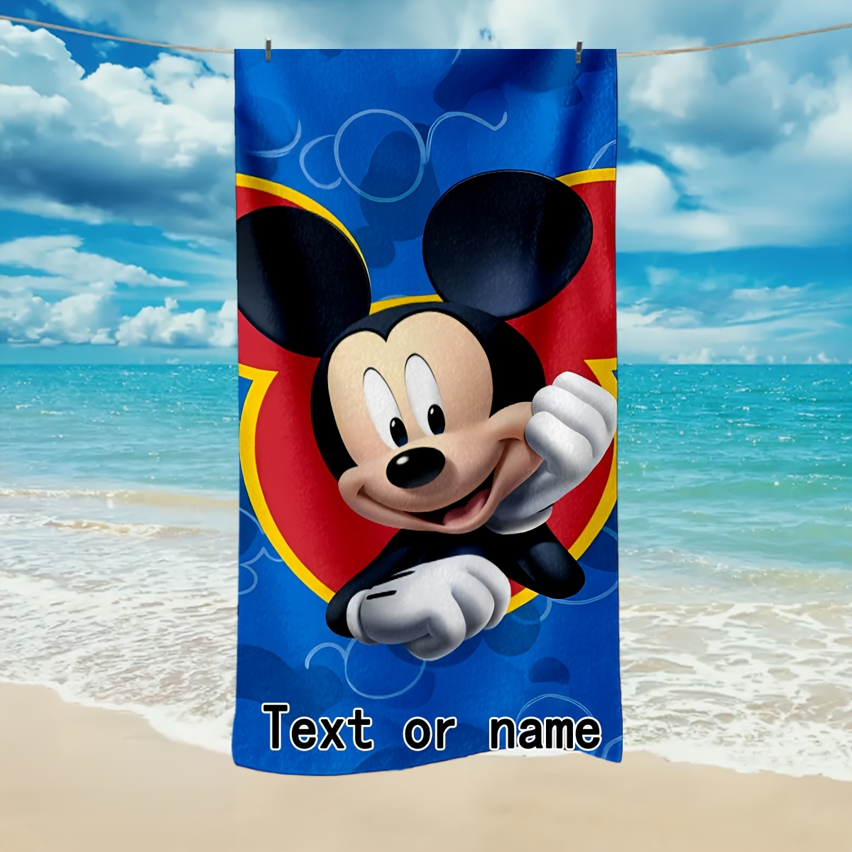 TEMU 1pc Customizable Mouse Beach Towel, -dry Absorbent Microfiber, Fade Resistant, Woven Polyester 100%, Contemporary Style, Oblong Shape, 200gsm For Bathing, , Yoga, Camping