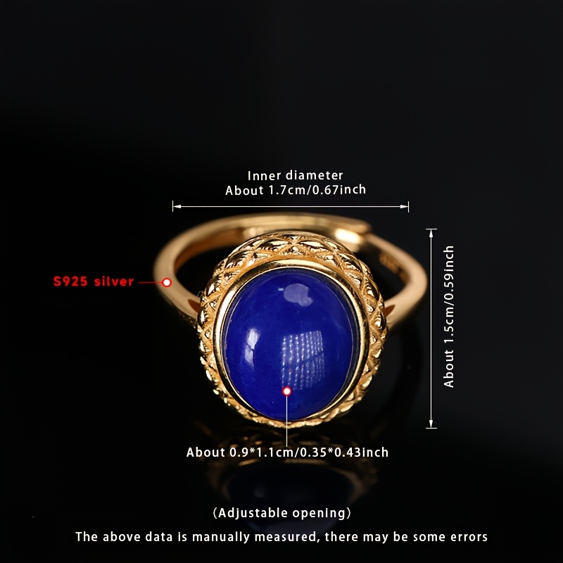 TEMU Una confezione regalo contenente un anello in S925, regolabile con un design , set con blu naturale, un anello di fidanzamento, gioielli da