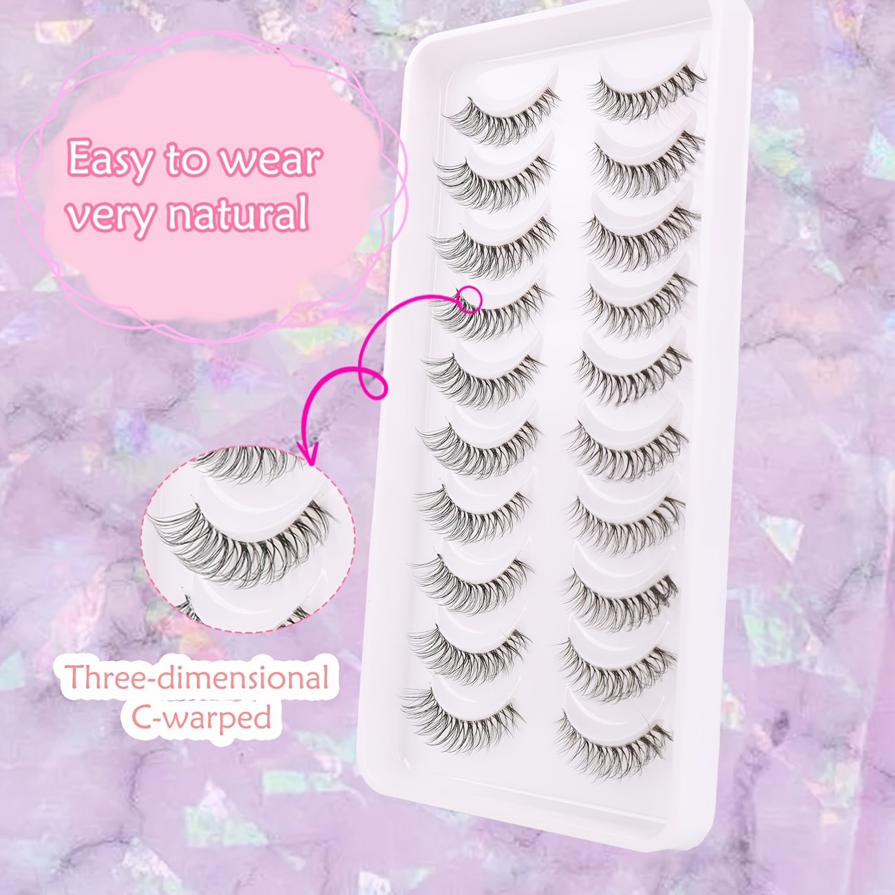 10 pairs 3d doll natural fluffy cross eyelashes hypoallergenic b c d 6 9mm 13 15mm length transparent stem invisible extension for eyes daily light makeup 006d 3 details 0