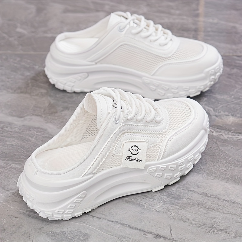 womens breathable mesh slip on sneakers elegant beige casual shoes with thick eva sole comfortable summer footwear for casual attire ladies sneakers