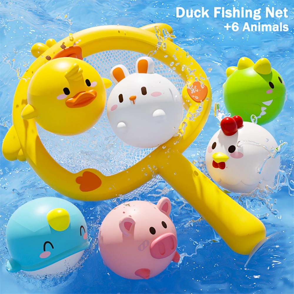 Light Up Bath Toys with Fishing Net - Flashing Colorful Animal Bath Toys, Battery-Powered Floating Rubber Sensory Toys for Toddlers, Baby Bathtime & Pool Party Gifts (Christmas, Easter) - Safe for Infants Boys & Girls, Baby Bath Accessories, Interactive Playtime, Playful Designs, Nontoxic Material, Holiday Presents