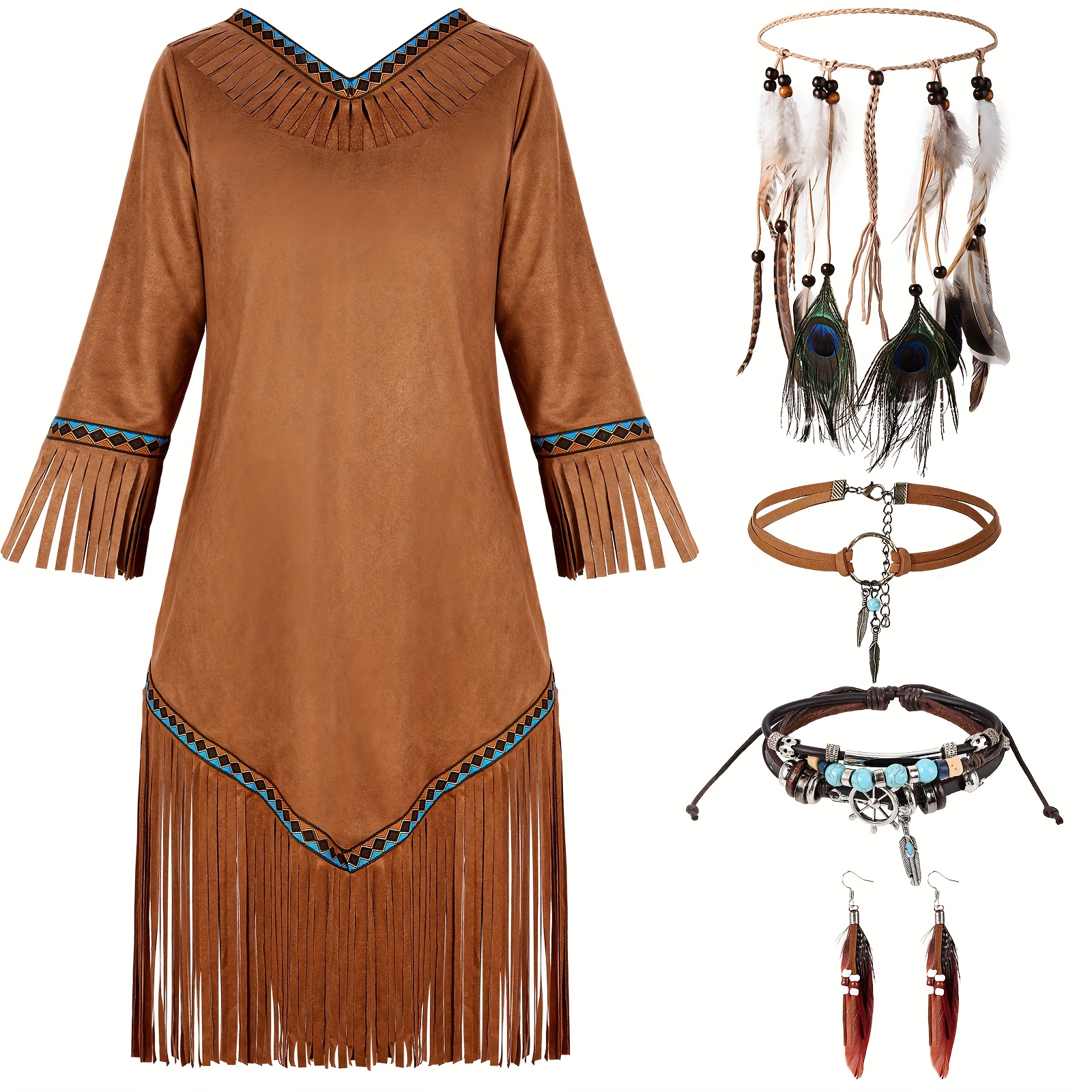 halloween women native outfits set indian native - Temu